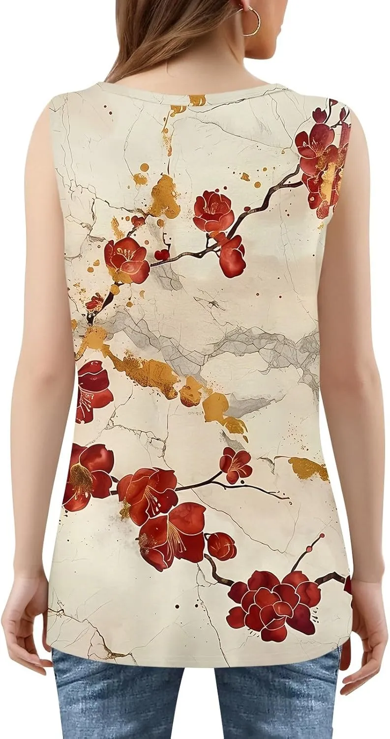 Tank Tops for Women Ruffled Square Neck Summer Pleated Sleeveless Vest Curved Hem Relaxed Fit Holiday Camisole