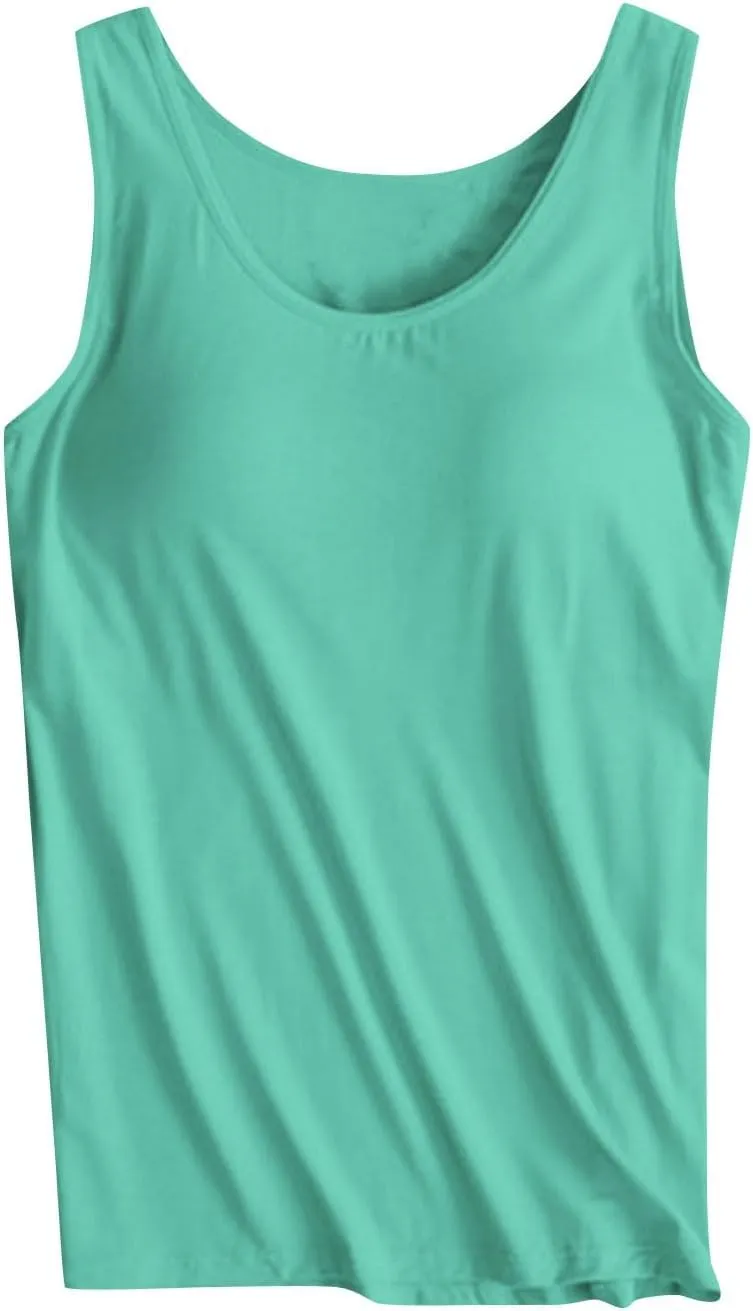 Tank Tops with Built in Bra Padded 2024 Comfy Solid Color Sleeveless Tops Workout Gym Shirt