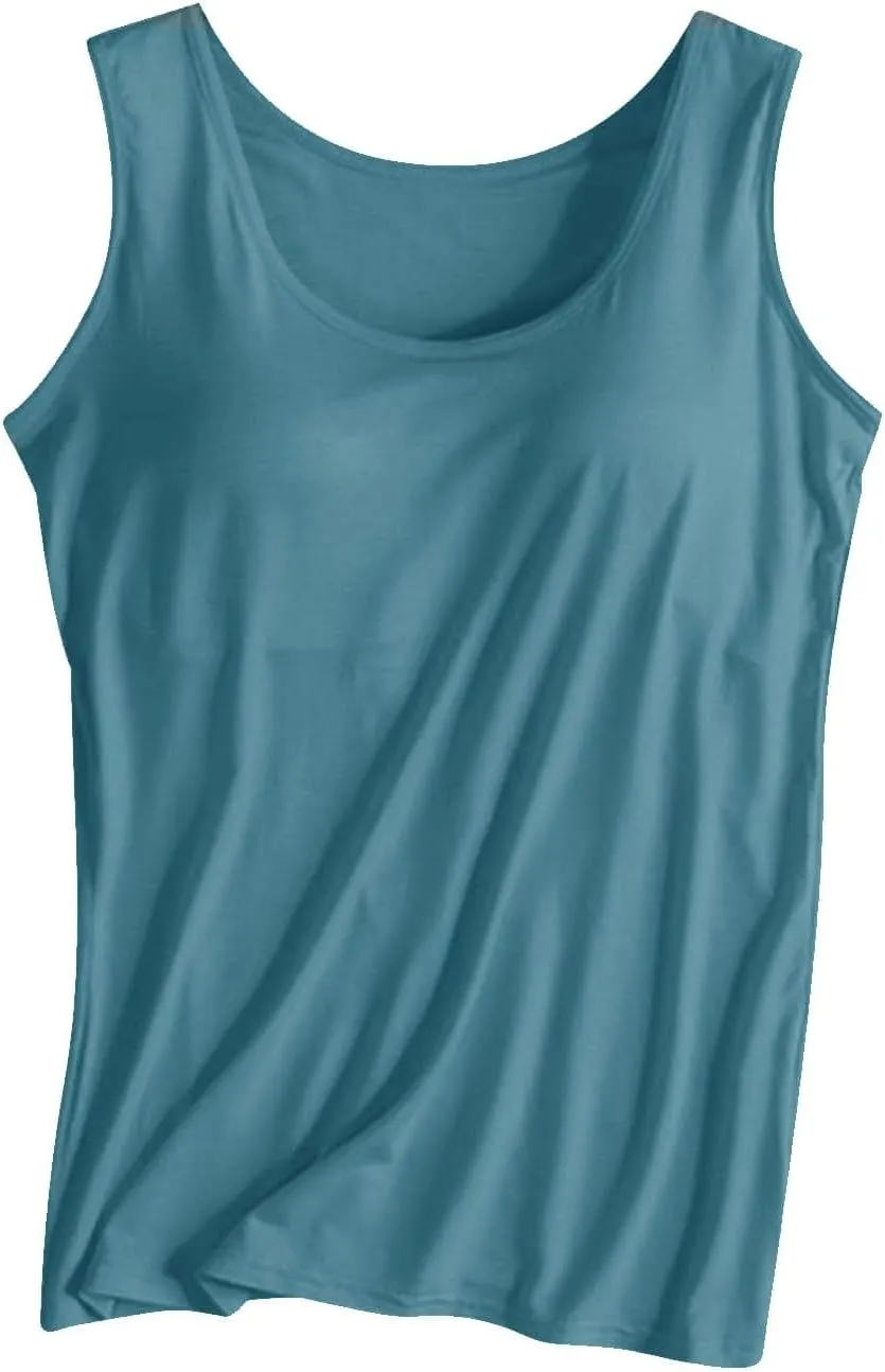 Tank Tops with Built in Bras for Women Sports Cute Cami Workout Plus Size Camisoles Spaghetti Strap Under Clothes