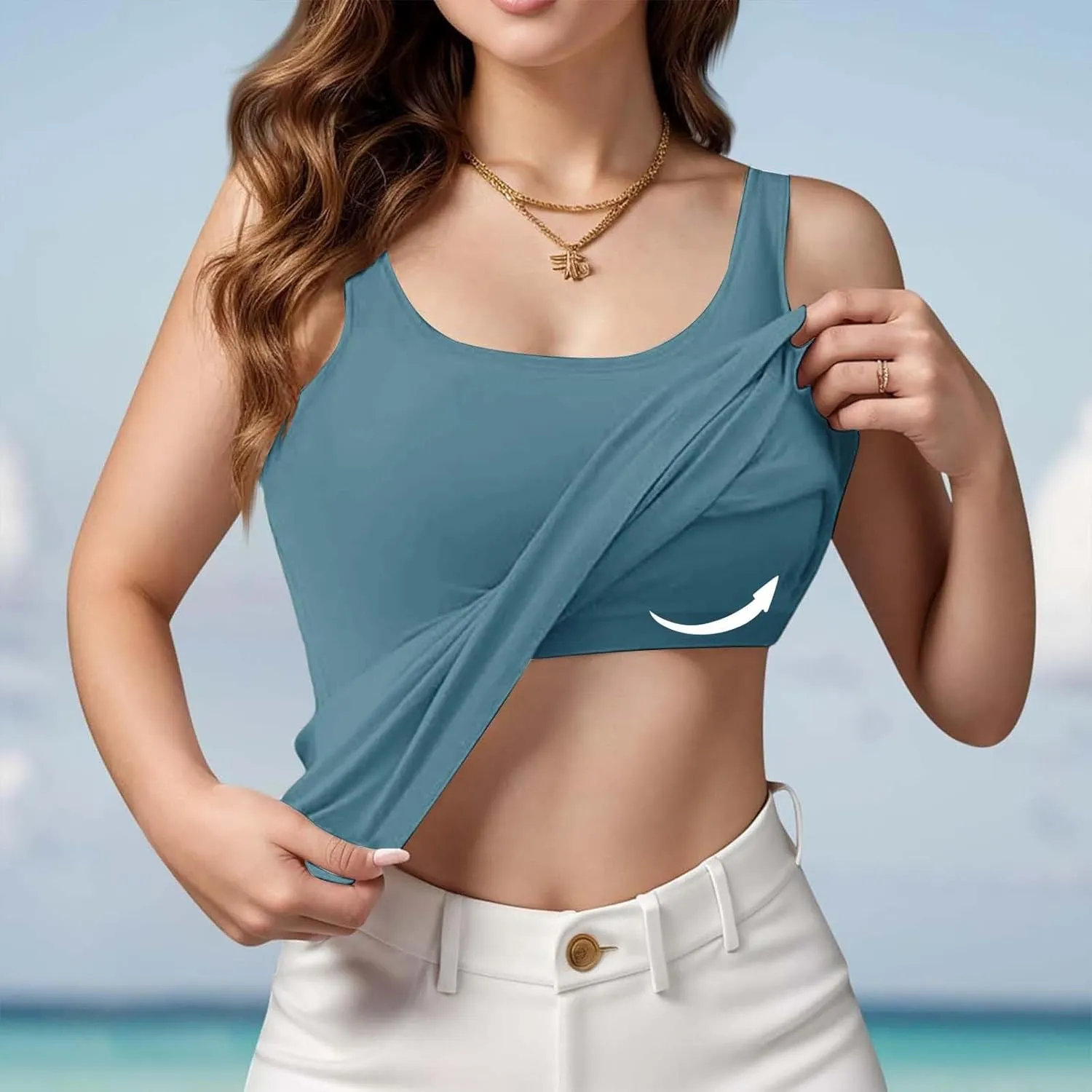 Tank Tops with Built in Bras for Women Sports Cute Cami Workout Plus Size Camisoles Spaghetti Strap Under Clothes