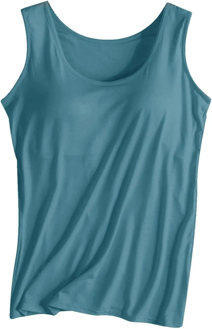Tank Tops with Built in Bras for Women Sports Cute Cami Workout Plus Size Camisoles Spaghetti Strap Under Clothes