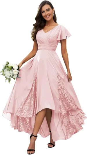 Tea Length Mother of The Bride Dresses for Women Lace Chiffon Formal Evening Party Gown with Sleeves