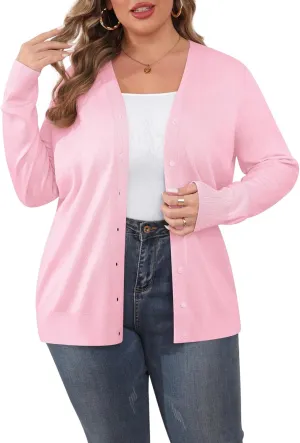 TIANZHU Cardigan Sweaters for Women Plus Size Open Front Long Sleeve V Neck Button Comfy Lightweight Cardigan Casual Coat