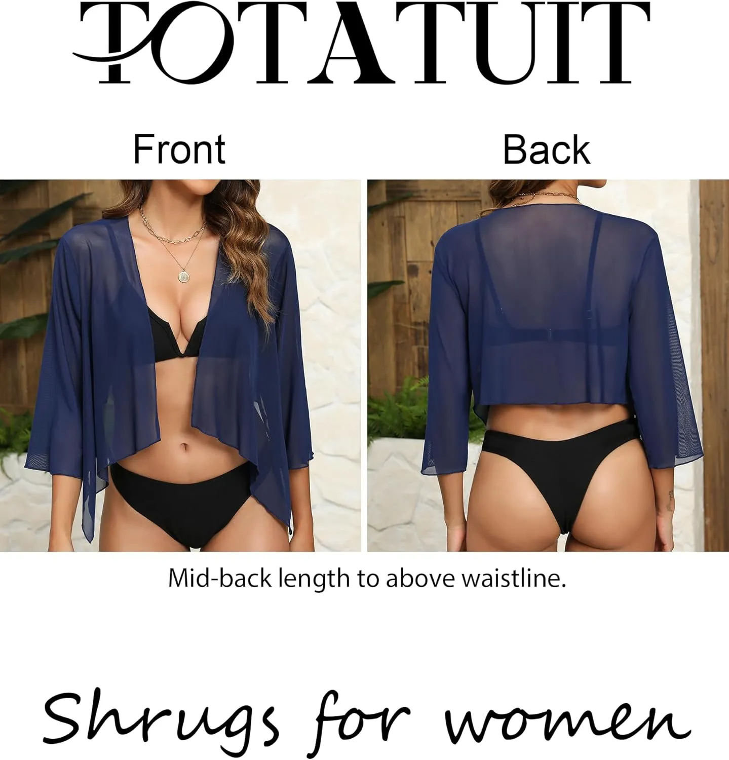 Totatuit Women's Sheer Shrugs Summer 3/4 Sleeve Lightweight Bolero Draped Ruffles Open Front Cropped Cardigan