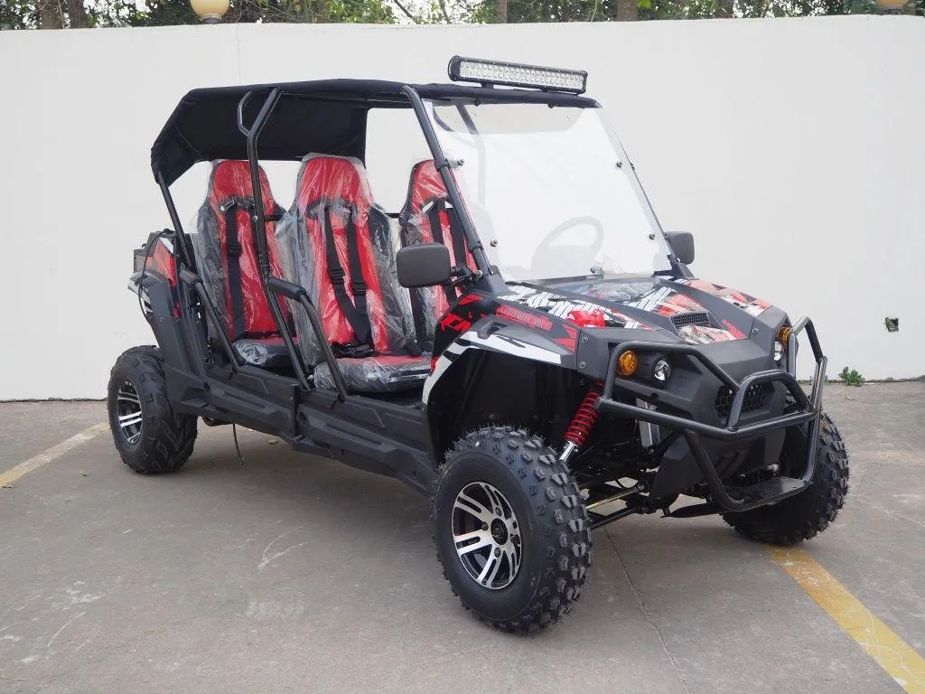 TrailMaster Challenger 4-300X EFI UTV Chrome Rims, Bimini Top, Full roll Cage, Light Bar, Brush Guard. Independent Rear