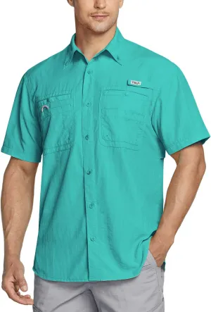 TSLA Men's Performance Fishing Shirt, UPF 50  Breathable Button Down Shirts, Outdoor Recreation Short Sleeve Shirt