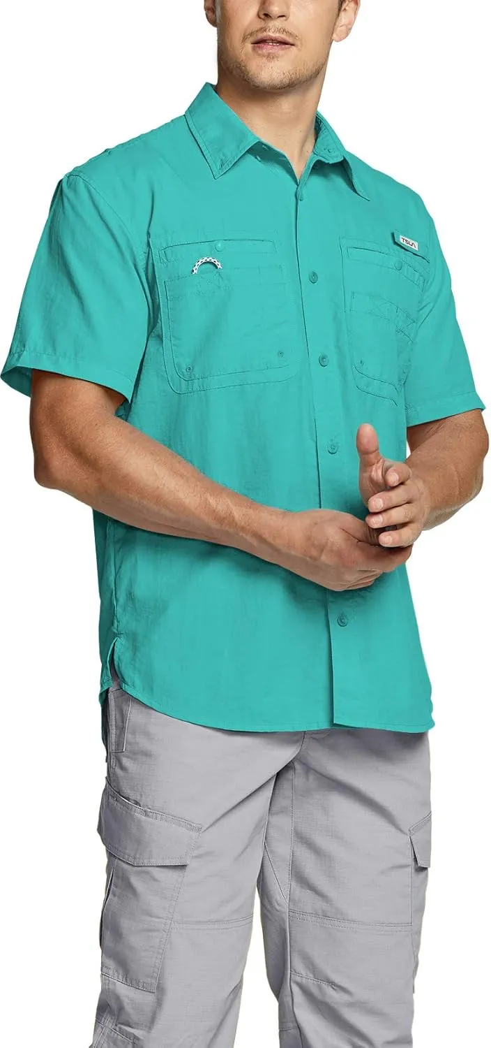 TSLA Men's Performance Fishing Shirt, UPF 50  Breathable Button Down Shirts, Outdoor Recreation Short Sleeve Shirt