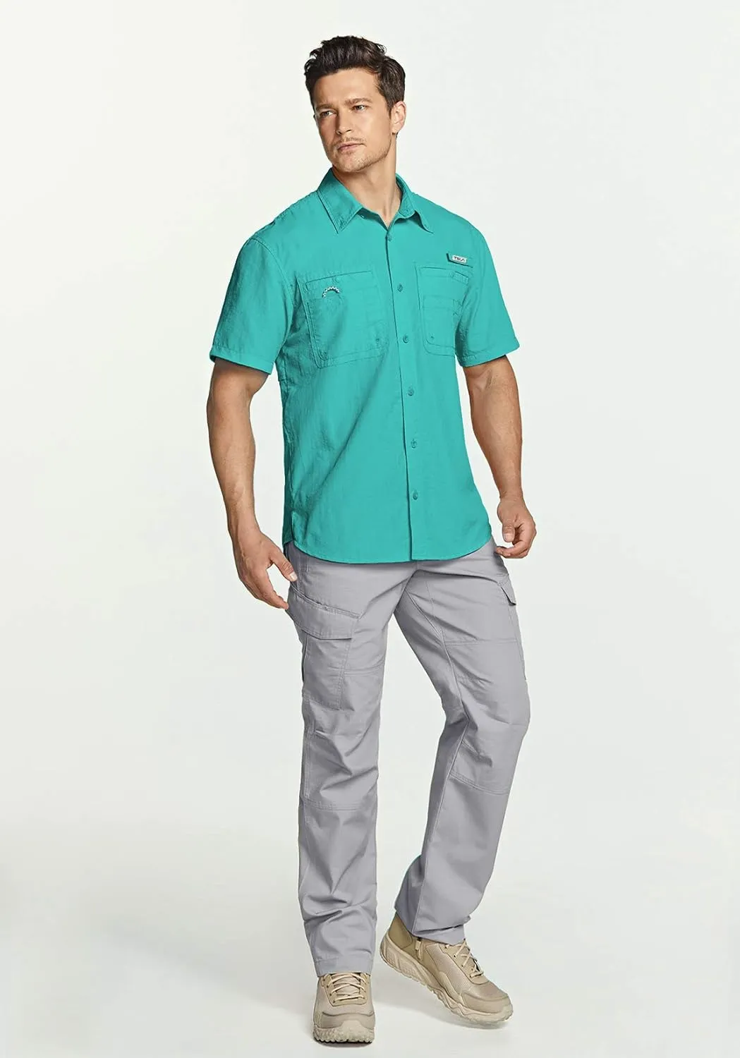 TSLA Men's Performance Fishing Shirt, UPF 50  Breathable Button Down Shirts, Outdoor Recreation Short Sleeve Shirt