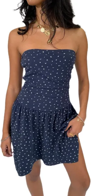 UAURORAO Women Strapless Ruched Mini Dress Asymmetrical Ruffle Polka Dot Tube Dress Ribbed Floral A Line Sundress