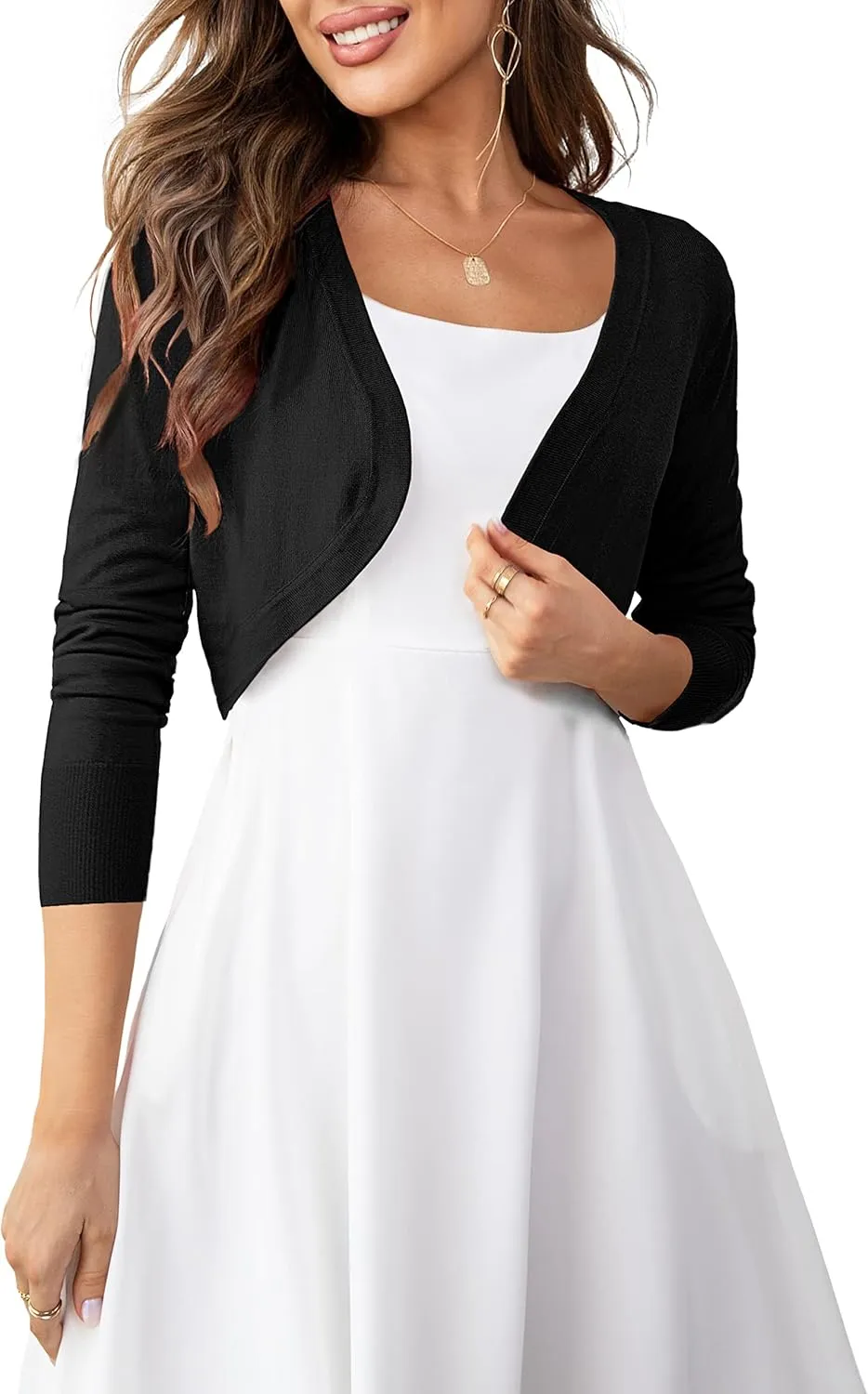 U.Vomade Women's Cropped Cardigan Bolero Shrug Open Front Sweater Long Sleeve S-1X
