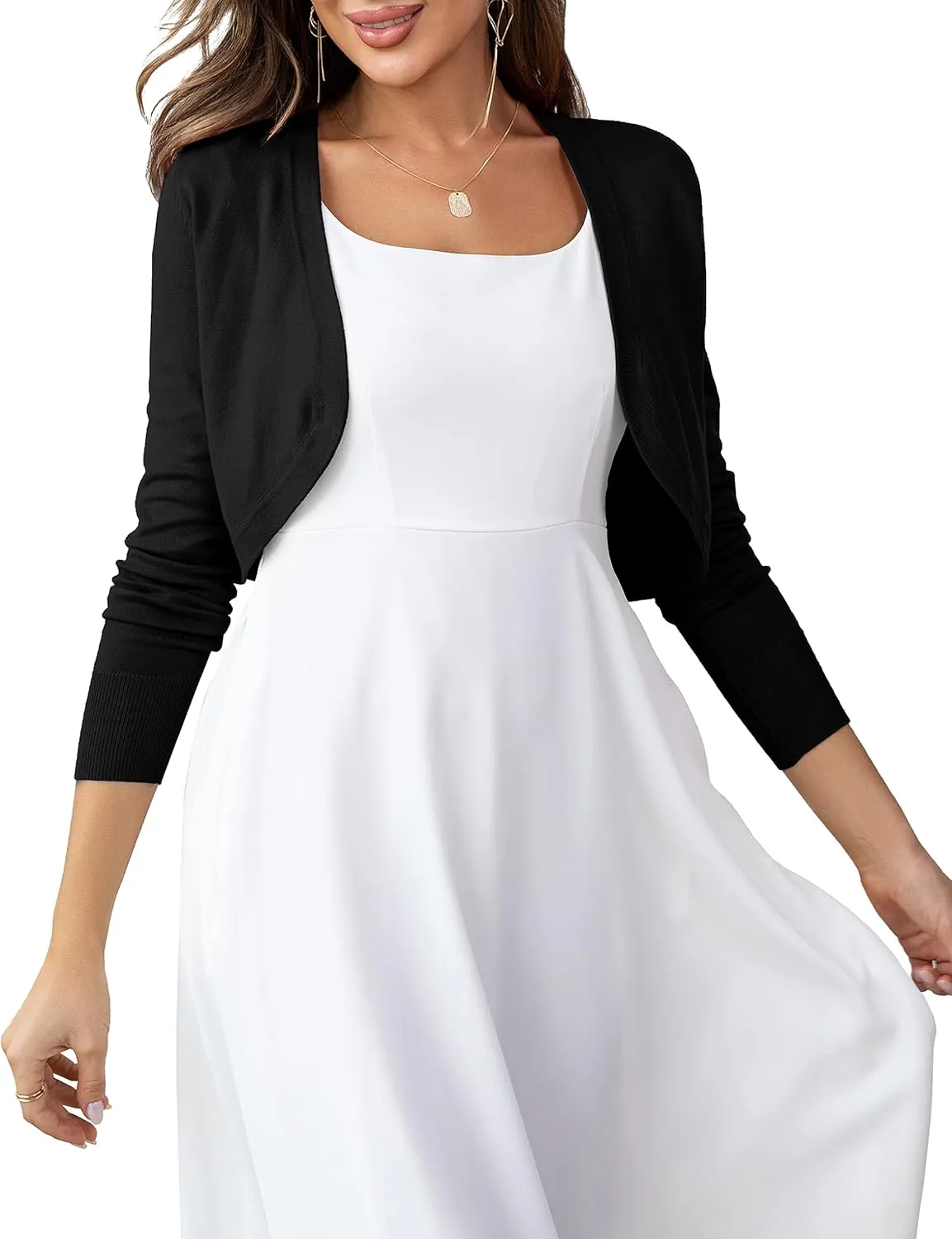 U.Vomade Women's Cropped Cardigan Bolero Shrug Open Front Sweater Long Sleeve S-1X