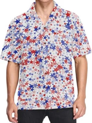 visesunny Hawaiian Shirt for Men American Patriotic Star Short Sleeve Beach Summer Casual Button Down Aloha Shirt Quick Dry