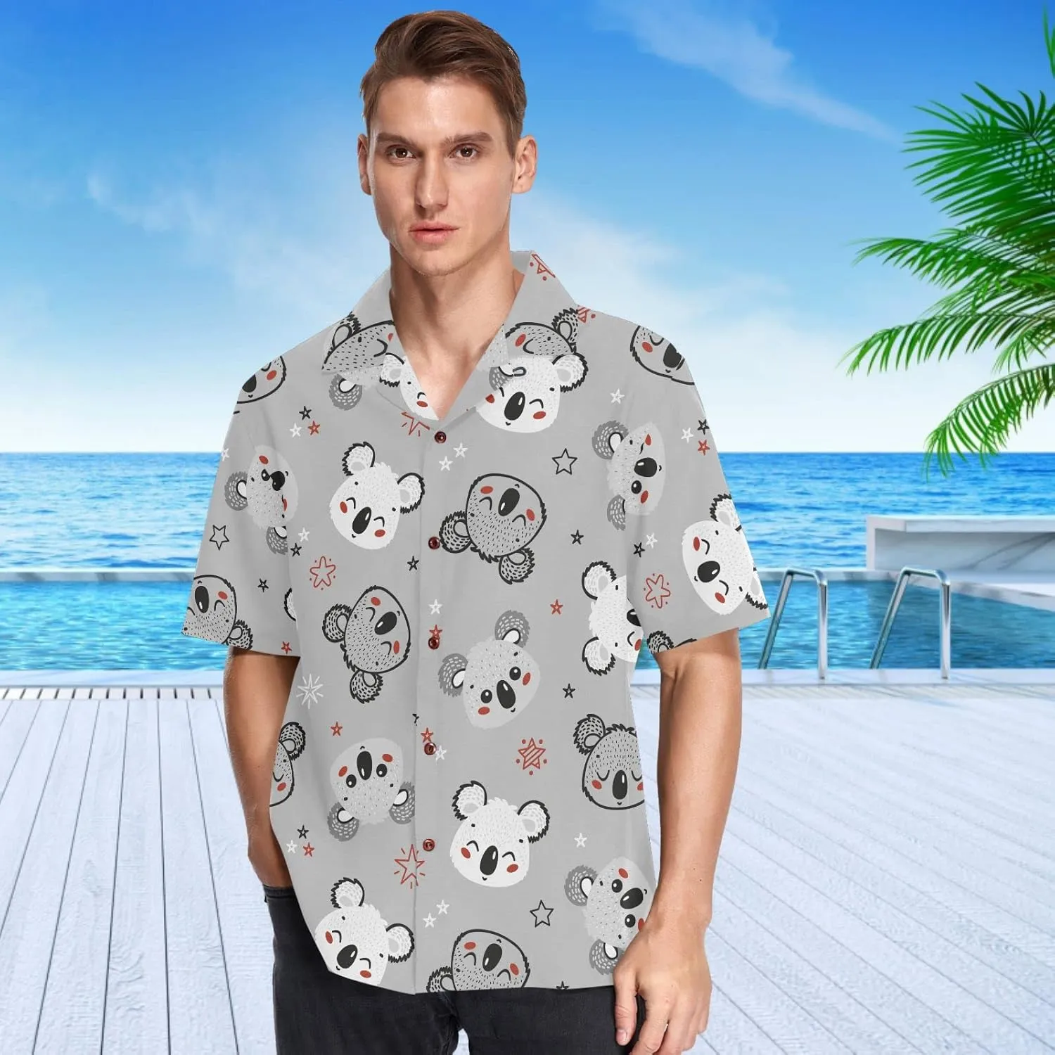 visesunny Mens Unique Pattern Hawaiian Shirt Beach Tropical Button Up Shirts Vacation Cruise Hawaii Summer Clothes