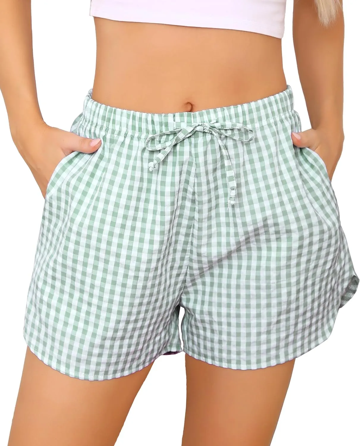 Vlazom Women's Sleep Shorts Cute Plaid Pajamas Shorts Soft Elastic Pajama Bottoms Boxer Shorts Sleepwear S-XXL