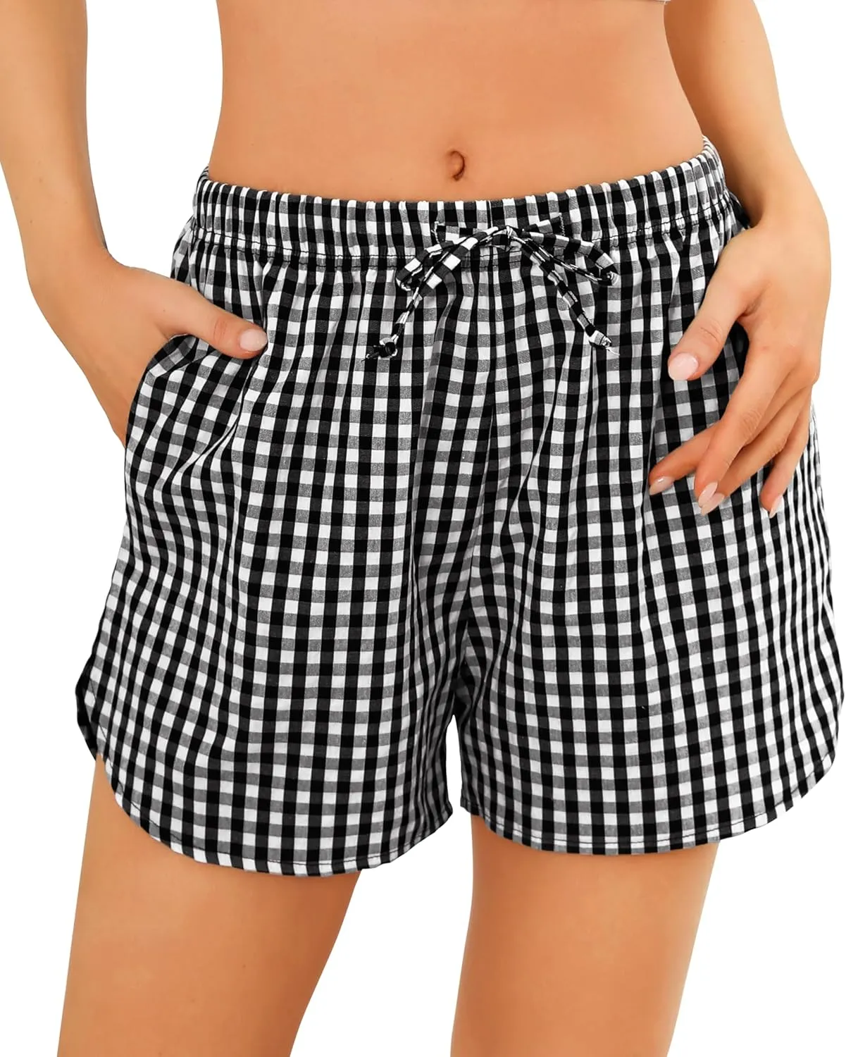 Vlazom Women's Sleep Shorts Cute Plaid Pajamas Shorts Soft Elastic Pajama Bottoms Boxer Shorts Sleepwear S-XXL