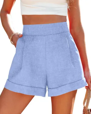 Wihion Women Summer Wide Leg Shorts High Waisted Casual Bermuda Shorts Lightweight Workwear Shorts with Pocket