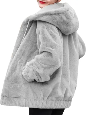 Winter Jackets For Women,Womens Solid Full Zip Up Sherpa Hoodies With Pockets Fuzzy Fleece Oversized Coat