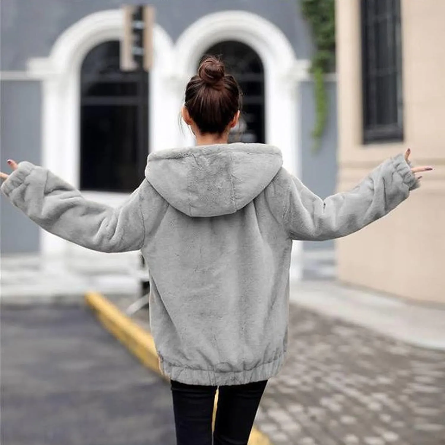 Winter Jackets For Women,Womens Solid Full Zip Up Sherpa Hoodies With Pockets Fuzzy Fleece Oversized Coat