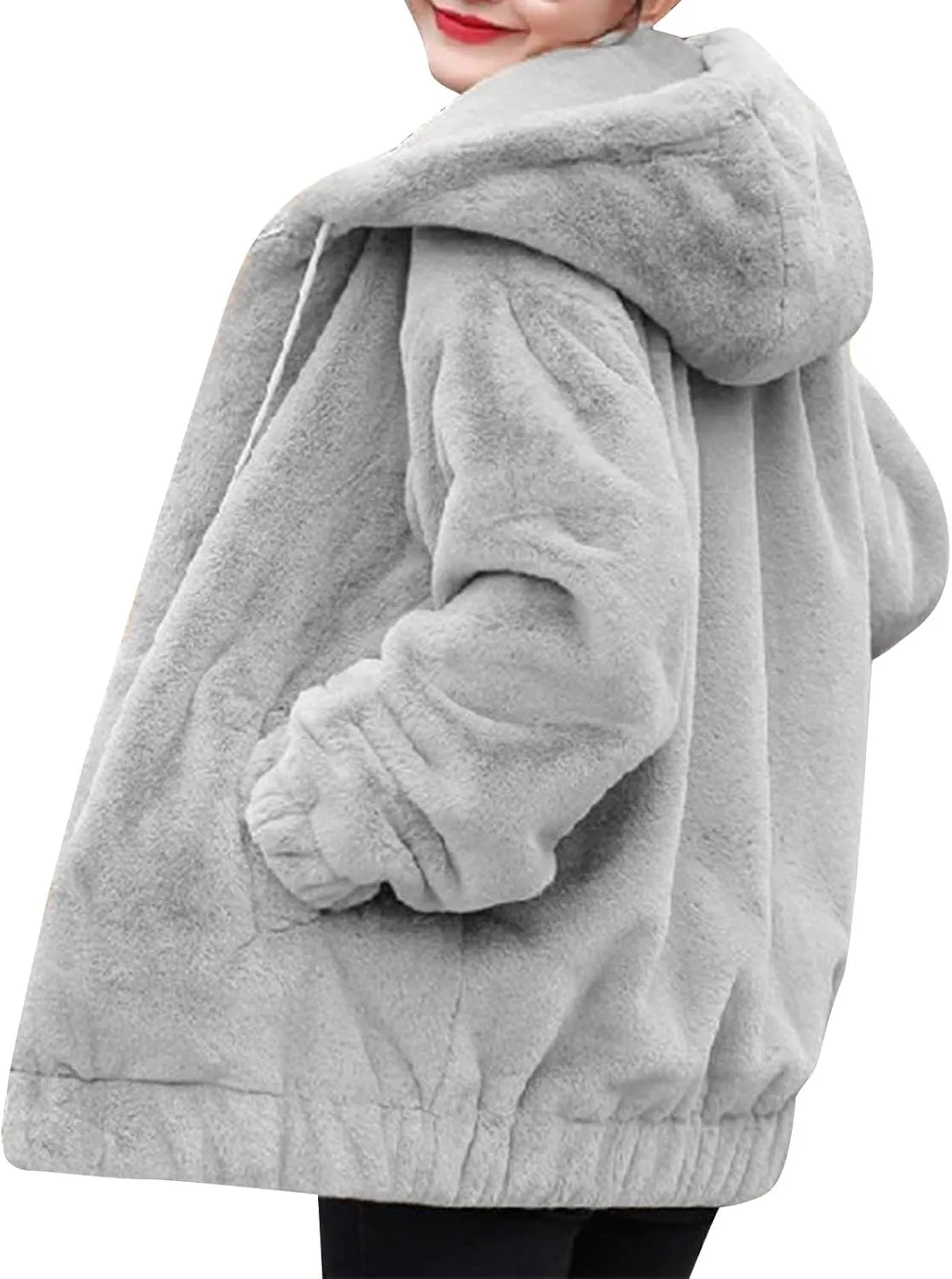 Winter Jackets For Women,Womens Solid Full Zip Up Sherpa Hoodies With Pockets Fuzzy Fleece Oversized Coat
