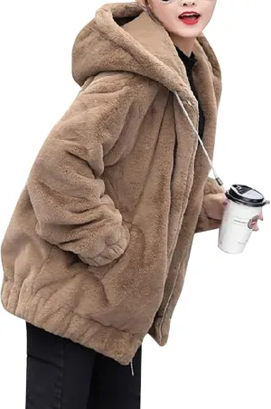 Winter Jackets For Women,Womens Solid Full Zip Up Sherpa Hoodies With Pockets Fuzzy Fleece Oversized Coat