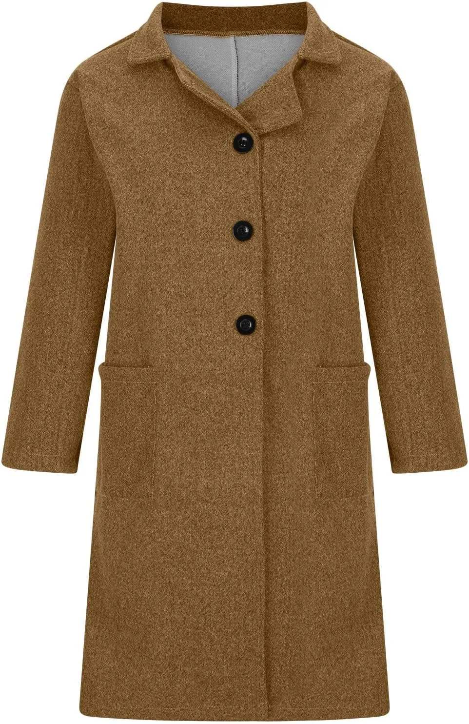 Wkishenl Long Coats for Women Trendy Notched Collar Single Breasted Pea Coat Elegant Work Office Mid Trench Coat with Pockets