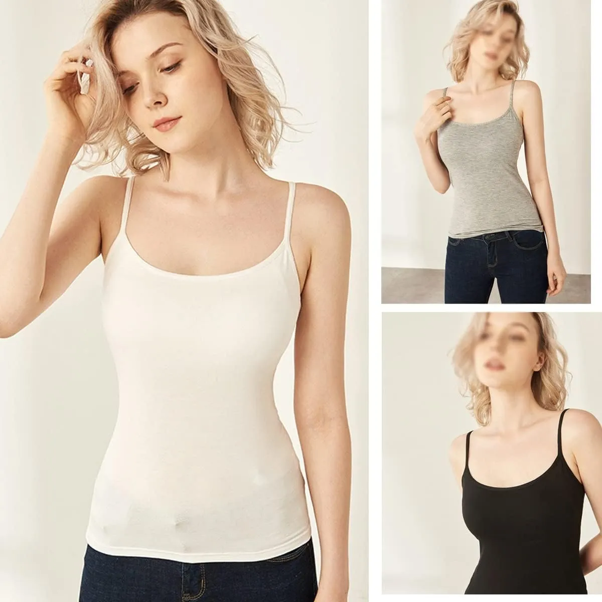 Wocrolse Womens Cotton Tank Tops With Built In Bra Camisole, Adjustable Strap Yoga Shirts With Shelf Bra For Workout