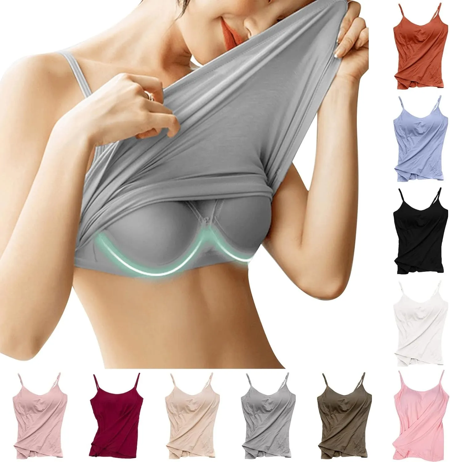 Wocrolse Womens Cotton Tank Tops With Built In Bra Camisole, Adjustable Strap Yoga Shirts With Shelf Bra For Workout