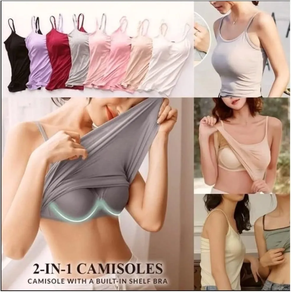 Wocrolse Womens Cotton Tank Tops With Built In Bra Camisole, Adjustable Strap Yoga Shirts With Shelf Bra For Workout
