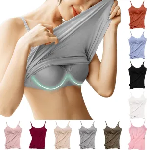 Wocrolse Womens Cotton Tank Tops With Built In Bra Camisole, Adjustable Strap Yoga Shirts With Shelf Bra For Workout