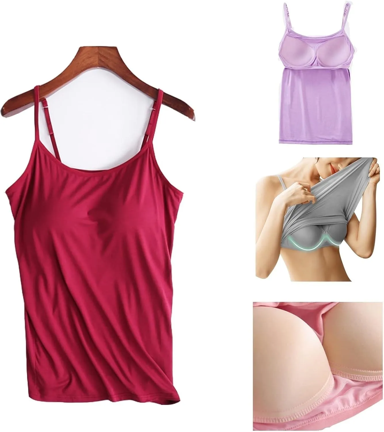 Wocrolse Womens Cotton Tank Tops With Built In Bra Camisole, Adjustable Strap Yoga Shirts With Shelf Bra For Workout