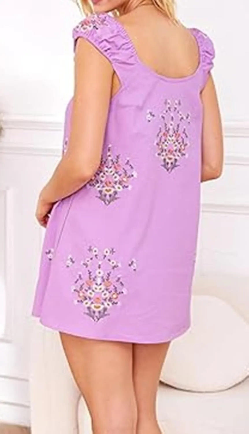 Women Babydoll Ruffle Mini Dress Y2k Puff Short Sleeve Square Neck Aline Loose Shift Vacation Beach Sun Dress