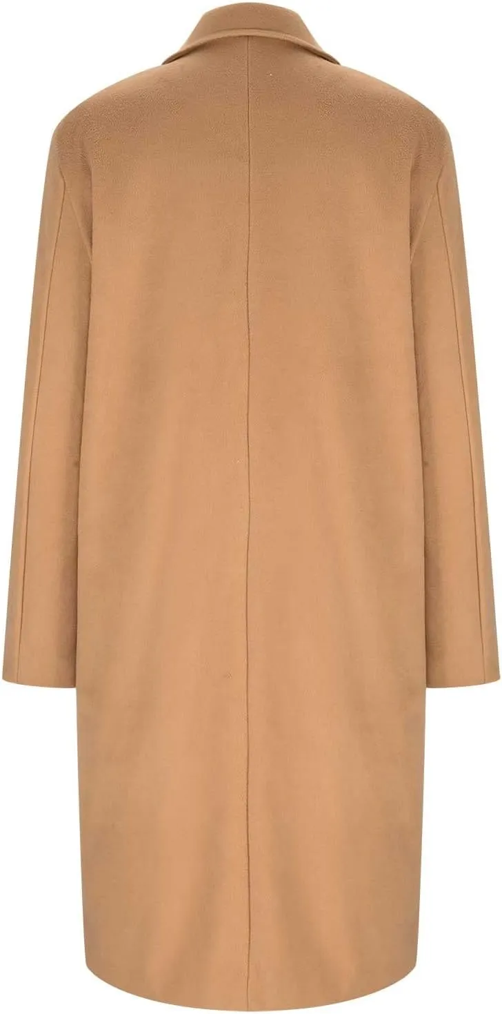Women Elegant Notched Collar Double Breasted Pockets Wool Blend Over Coat Fall Winter Casual Peacoat Midi Trench Coats