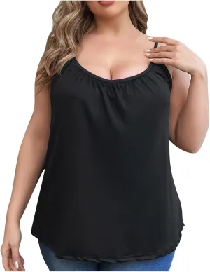 Women Oversized Cami Tops with Built in Bra Summer Thin Spaghetti Strap Camisole Casual Sleeveless Flowy Basic Tops