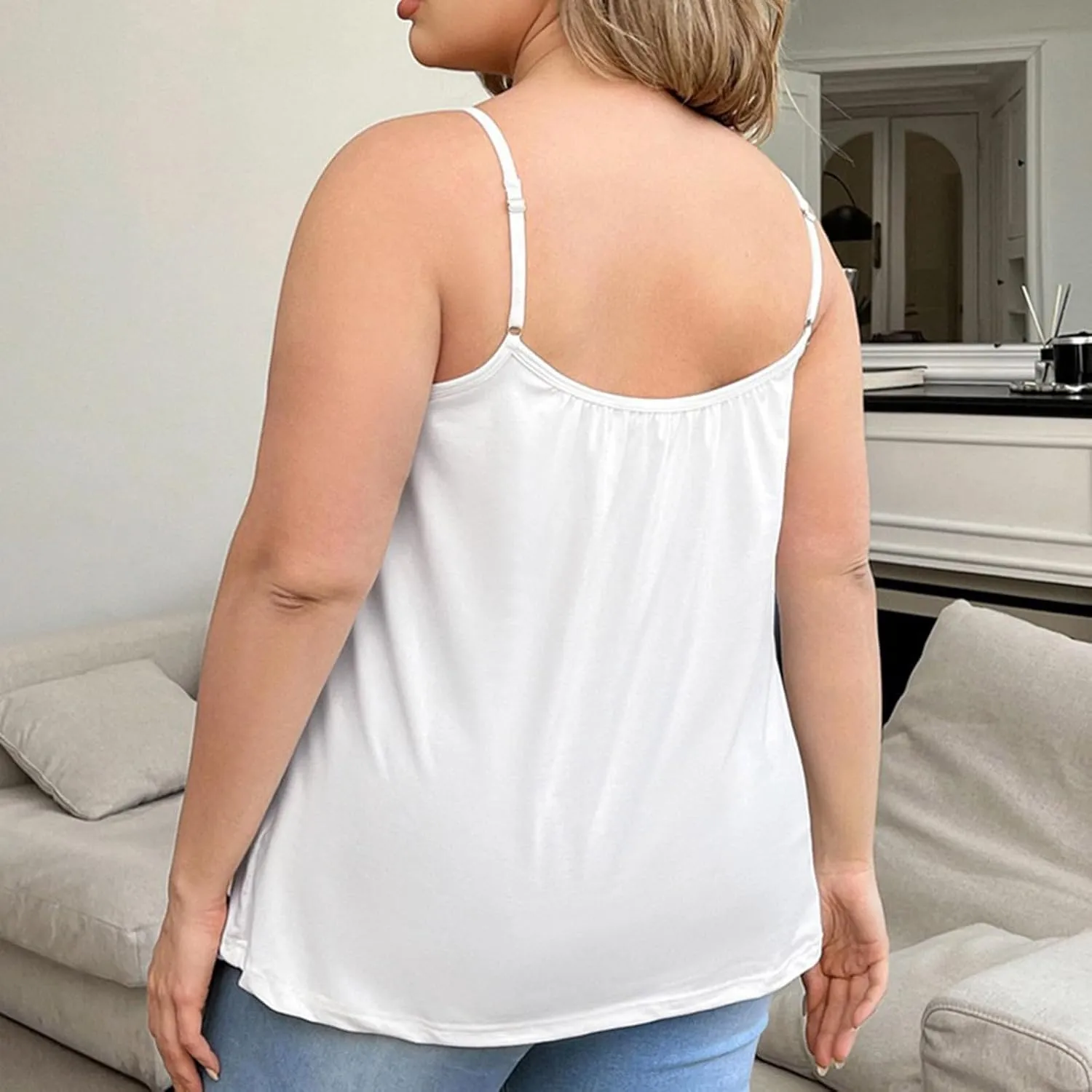 Women Oversized Cami Tops with Built in Bra Summer Thin Spaghetti Strap Camisole Casual Sleeveless Flowy Basic Tops
