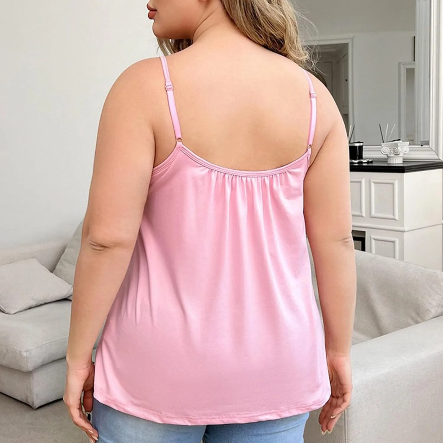 Women Oversized Cami Tops with Built in Bra Summer Thin Spaghetti Strap Camisole Casual Sleeveless Flowy Basic Tops