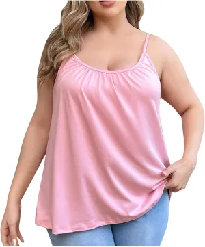 Women Oversized Cami Tops with Built in Bra Summer Thin Spaghetti Strap Camisole Casual Sleeveless Flowy Basic Tops