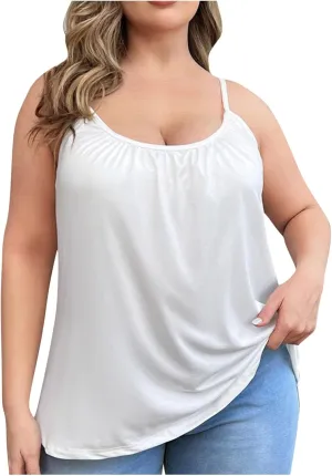 Women Oversized Cami Tops with Built in Bra Summer Thin Spaghetti Strap Camisole Casual Sleeveless Flowy Basic Tops