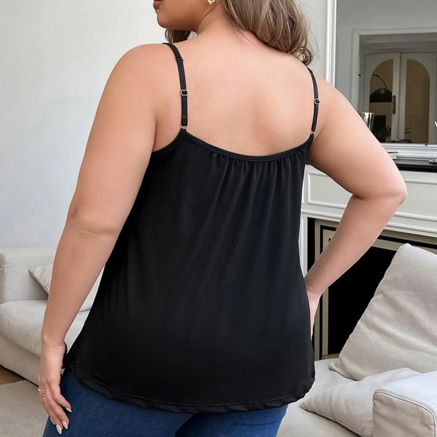 Women Oversized Cami Tops with Built in Bra Summer Thin Spaghetti Strap Camisole Casual Sleeveless Flowy Basic Tops