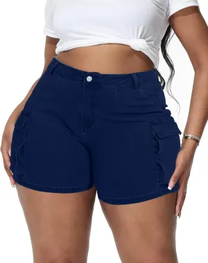 Women Plus Size Jean Shorts Stretchy Curvy Cargo Shorts High Waisted Streetwear Denim Shorts with Pockets