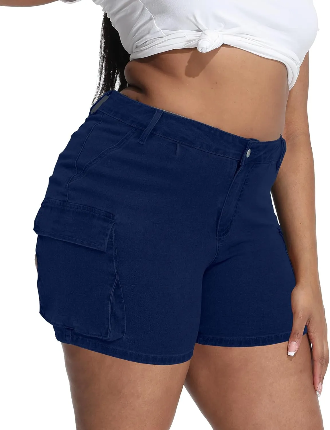 Women Plus Size Jean Shorts Stretchy Curvy Cargo Shorts High Waisted Streetwear Denim Shorts with Pockets