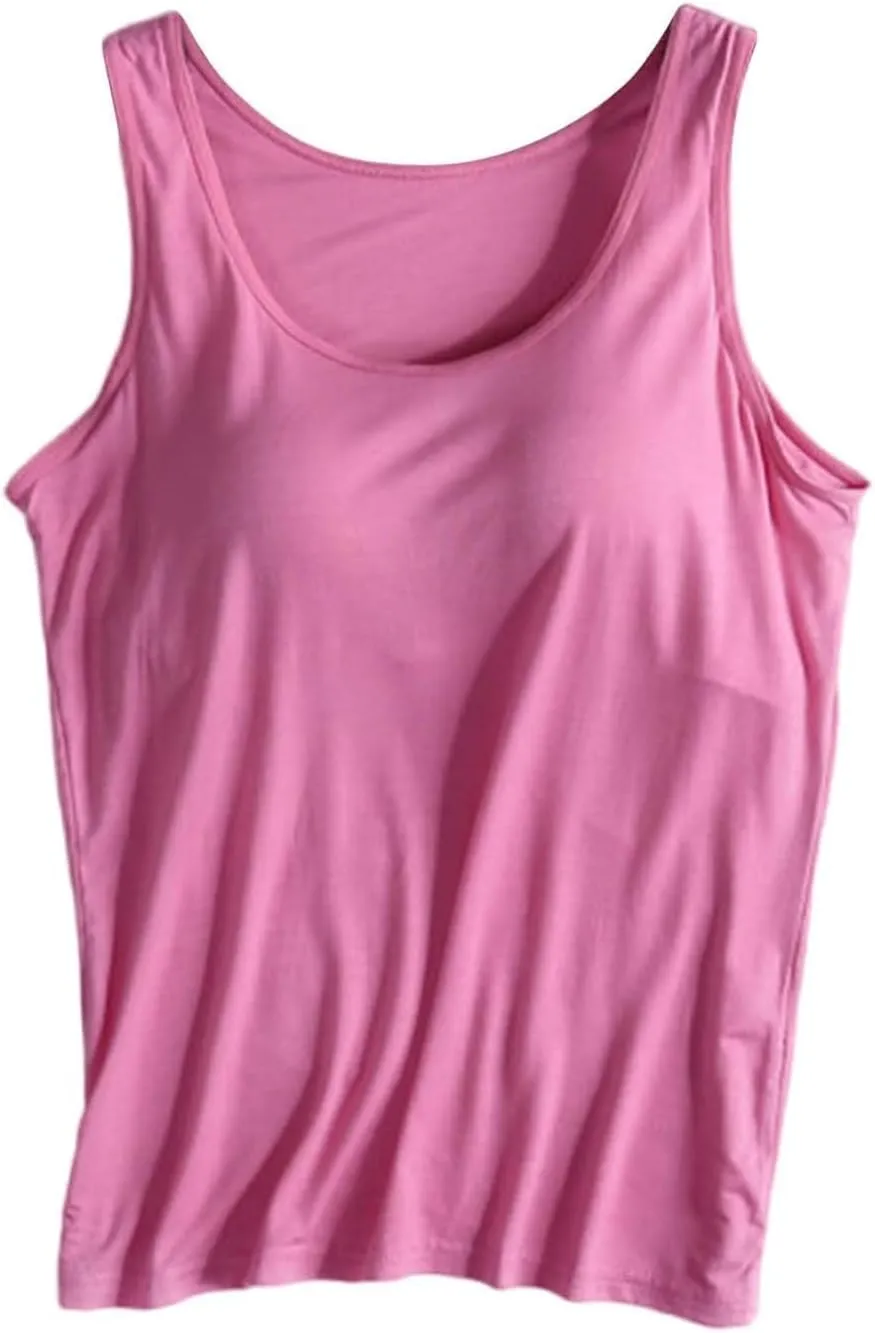 Women Tank Tops with Built in Bras 2025 Summer Strap Basic Layer Padded Bra Cami Shirts Cotton Workout Yoga Tops