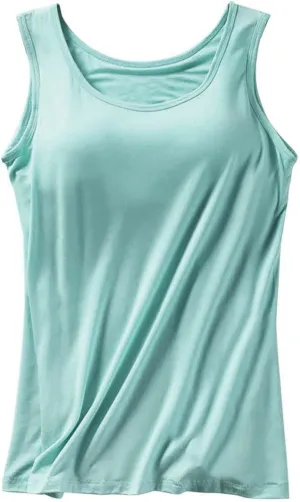 Women Tank Tops with Built in Bras 2025 Summer Strap Basic Layer Padded Bra Cami Shirts Cotton Workout Yoga Tops