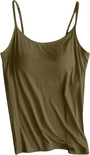 Women Tank Tops with Built in Bras Padded Spaghetti Strap Sleeveless Basic Camisole Comfy Outdoor Workout Yoga Shirts