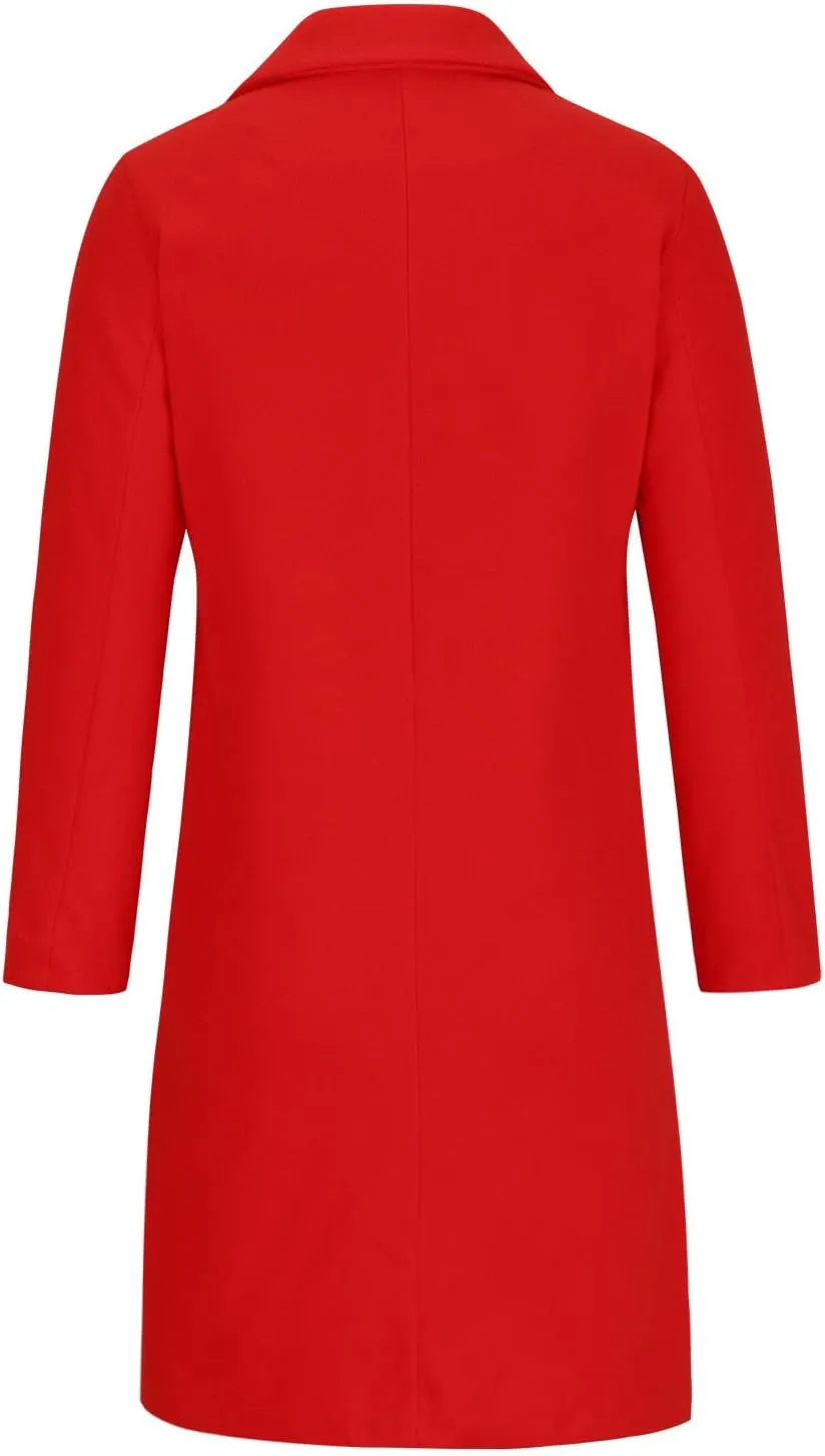 Women Winter Wool Blend Mid-Long Coat Notch Double-Breasted Lapel Jacket Outwear Business Casual Trench Coat Overcoats