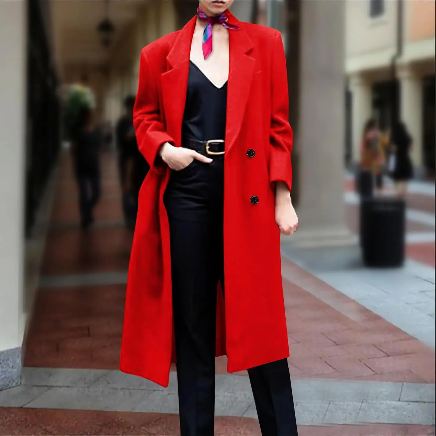 Women Winter Wool Blend Mid-Long Coat Notch Double-Breasted Lapel Jacket Outwear Business Casual Trench Coat Overcoats