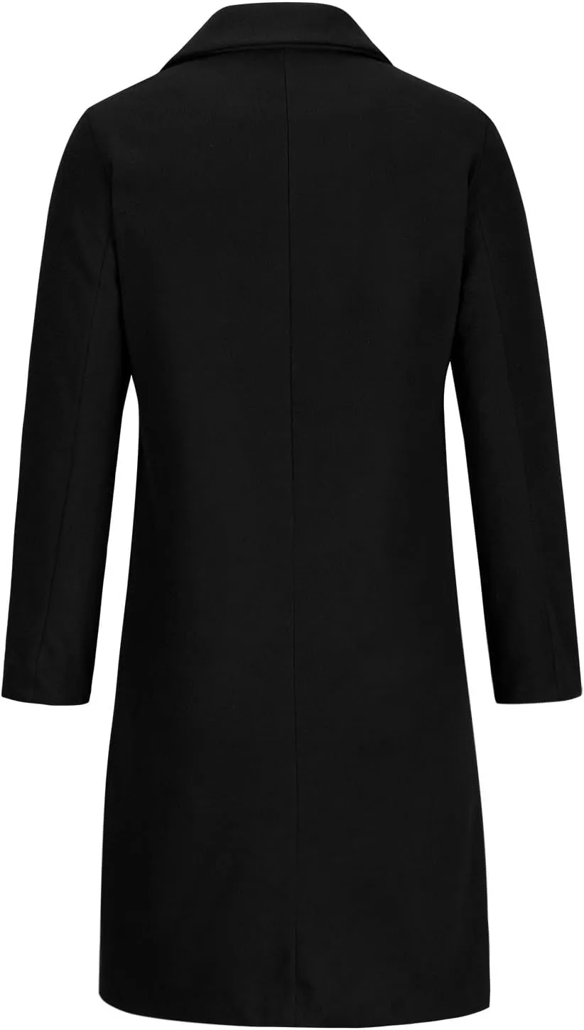 Women Winter Wool Blend Mid-Long Coat Notch Double-Breasted Lapel Jacket Outwear Business Casual Trench Coat Overcoats