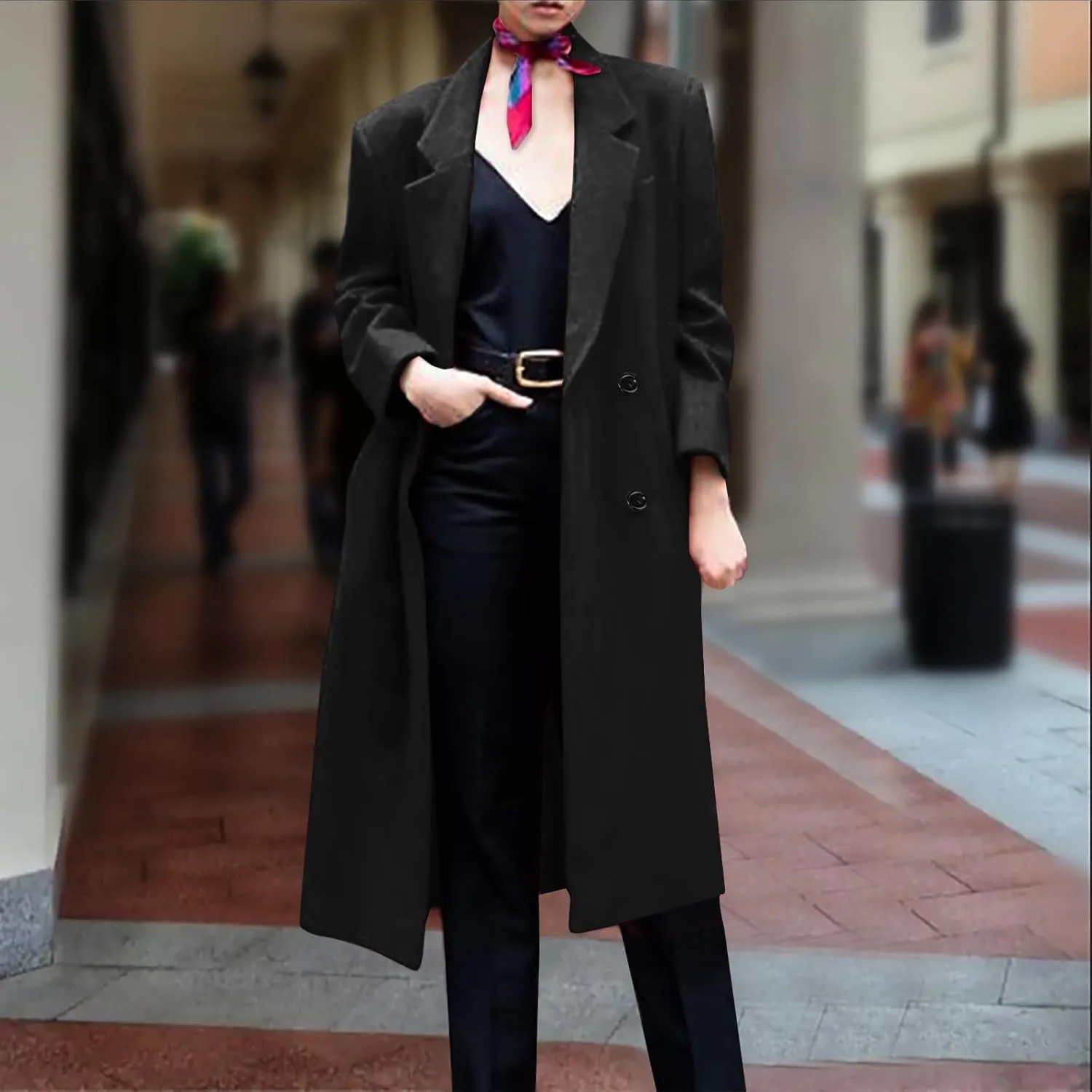 Women Winter Wool Blend Mid-Long Coat Notch Double-Breasted Lapel Jacket Outwear Business Casual Trench Coat Overcoats