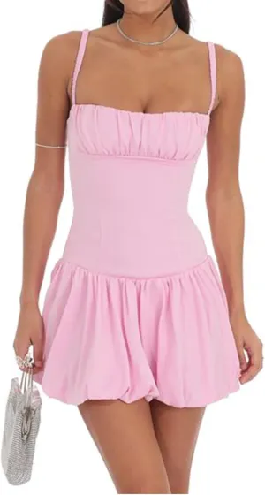 Women Y2k Bubble Tank Mini Dress Sleeveless Backless Ruffle Puffball Short Dress Summer Puffy Dresses for Party Club