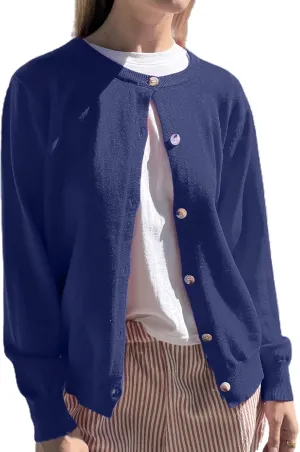 Women Y2k Button Down Crop Sweater Cardigan Long Sleeve Open Front Crewneck Cardigan Cute Knit Pullover Tops