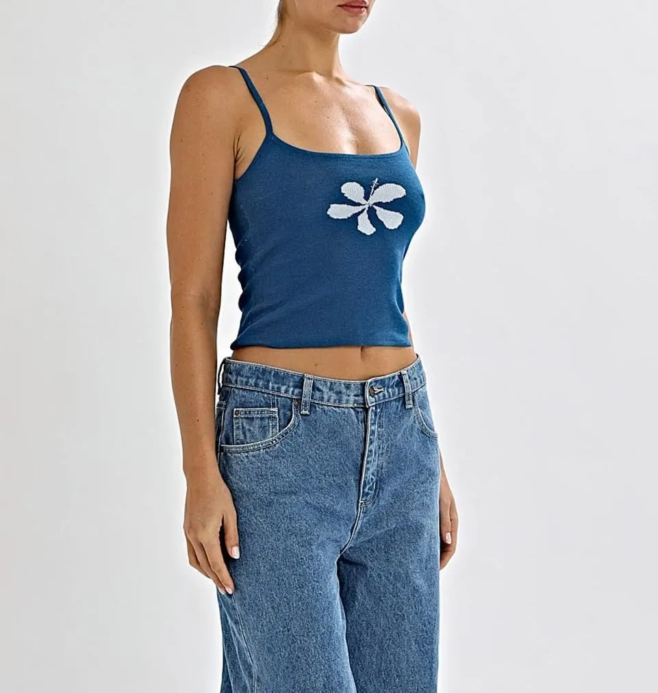 Women Y2k Floral Print Tank Top Vintage Sleeveless Crop Camisole Spaghetti Strap Aesthetic Going Out Top